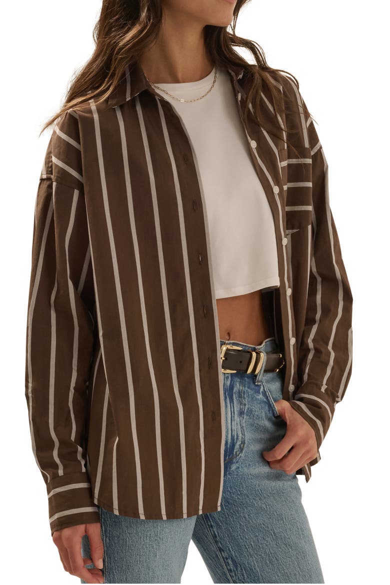 The Beau Stripe Cotton Poplin Button-Up Shirt, Alternate, color, GANACHE/ WHITE STRIPE