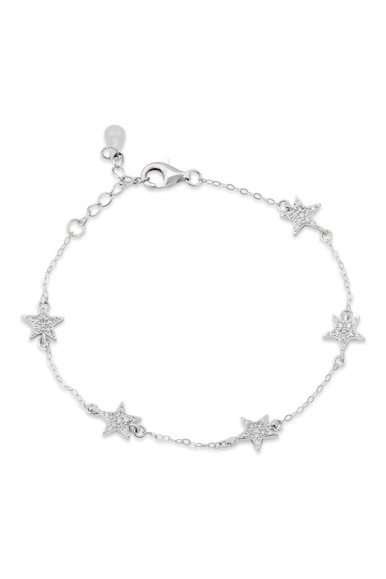 Pavé Cubic Zirconia Star Station Bracelet, Main, color, WHITE