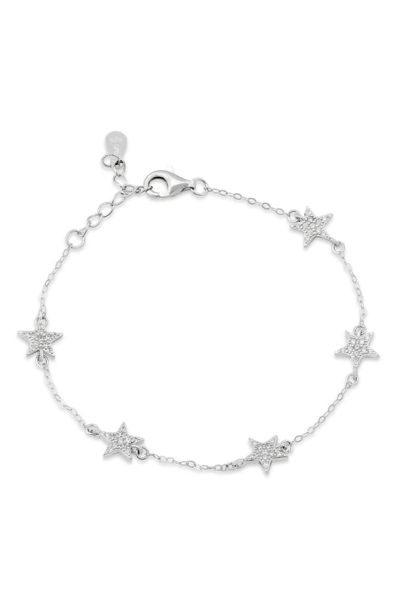 SAVVY CIE JEWELS Pavé Cubic Zirconia Star Station Bracelet, Main, color, White