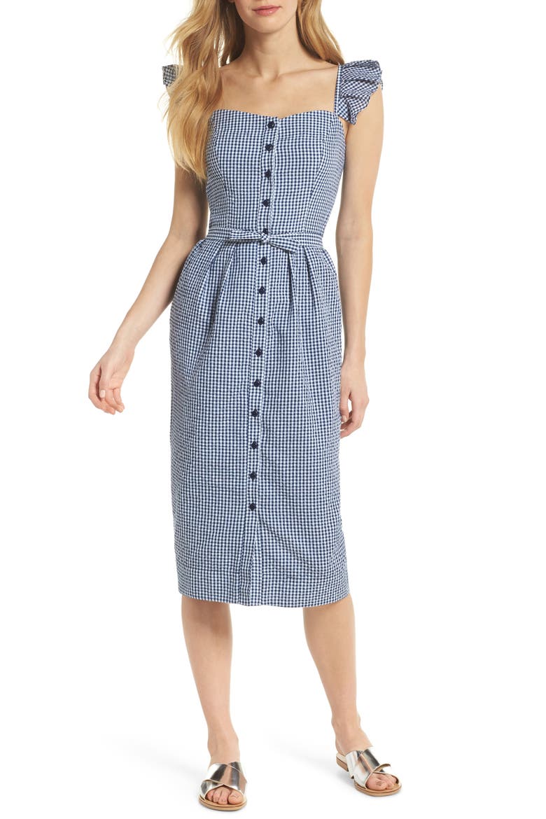 Carly Gingham Sheath Dress, Alternate, color, BLUE/ WHITE