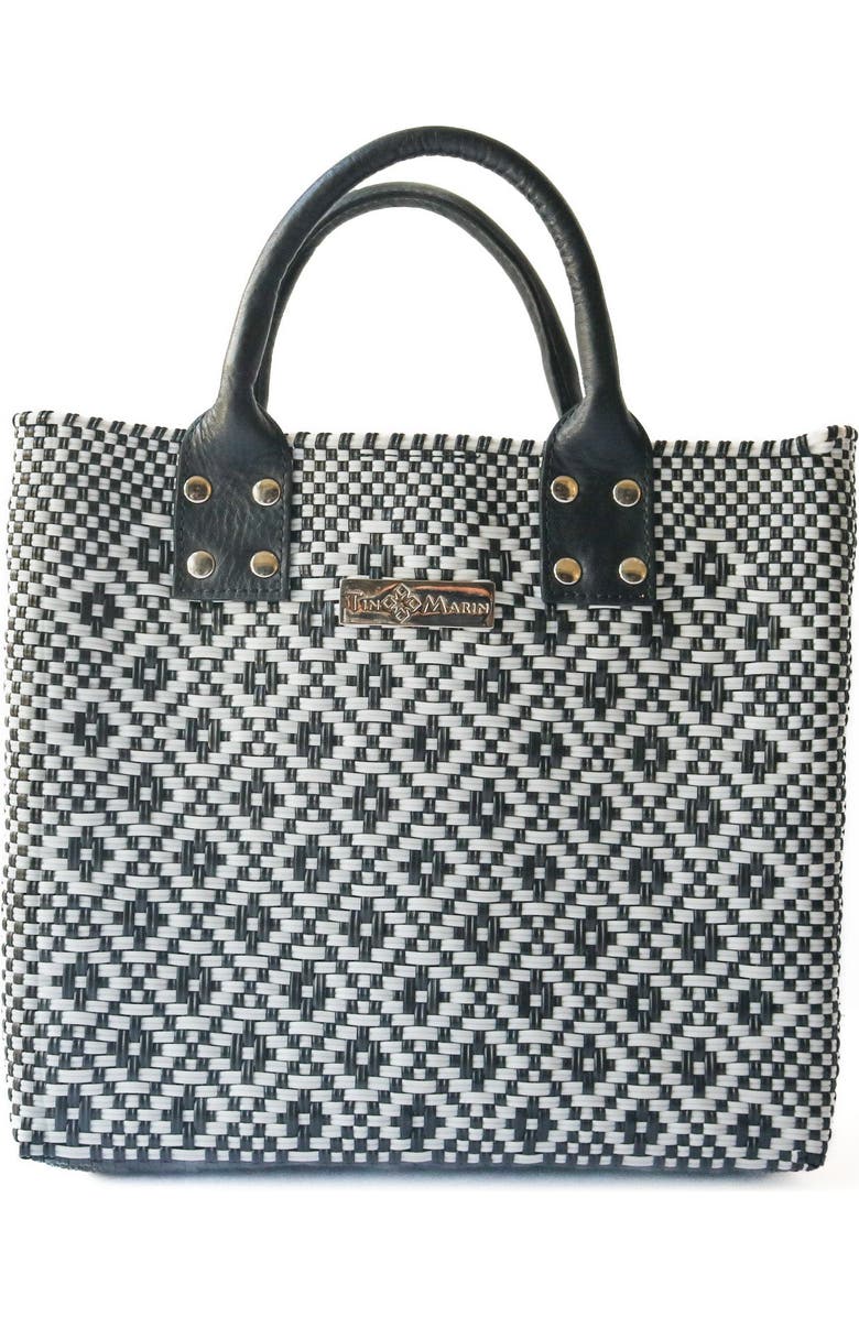 Tin Marin Panda Large Woven Crossbody Bag, Alternate, color, Black Leather Straps