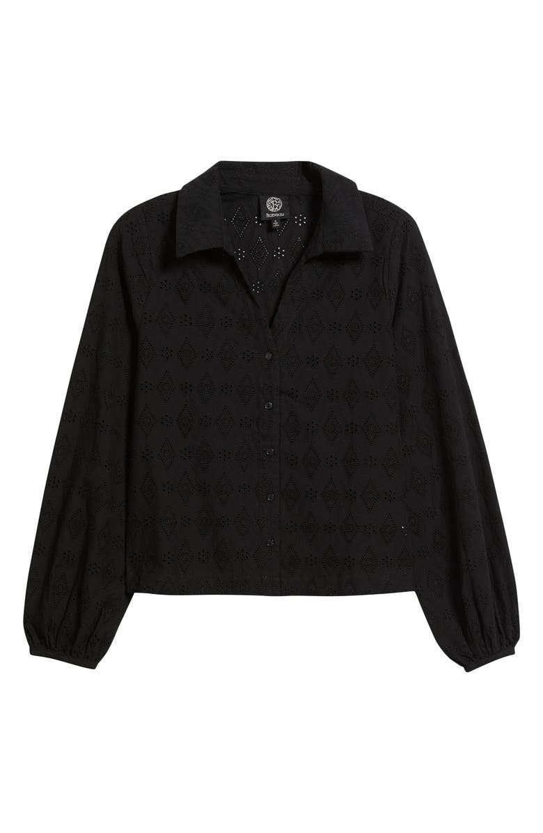 Bobeau Embroidered Eyelet Cotton Button-Up Shirt, Alternate, color, Black