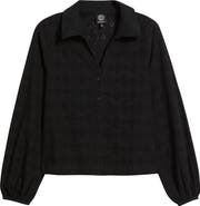 Bobeau Embroidered Eyelet Cotton Button-Up Shirt