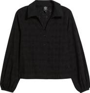 Bobeau Embroidered Eyelet Cotton Button-Up Shirt