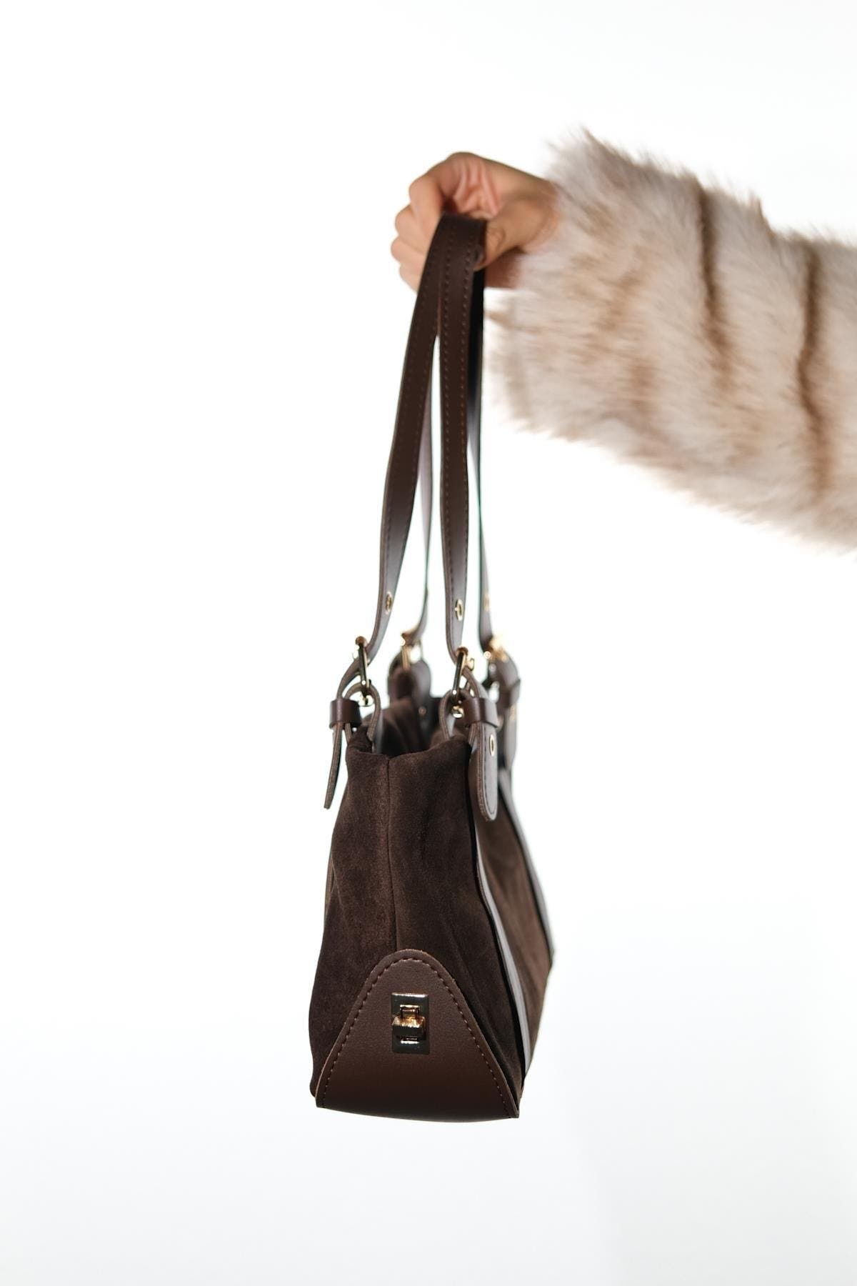 NERINA Leather Shoulder Bag, Alternate, color, Brown Suede
