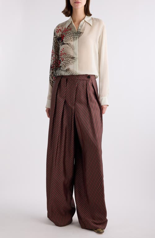 Dries Van Noten Diagonal Stripe Pleated Wide Leg Pants In Burgundy