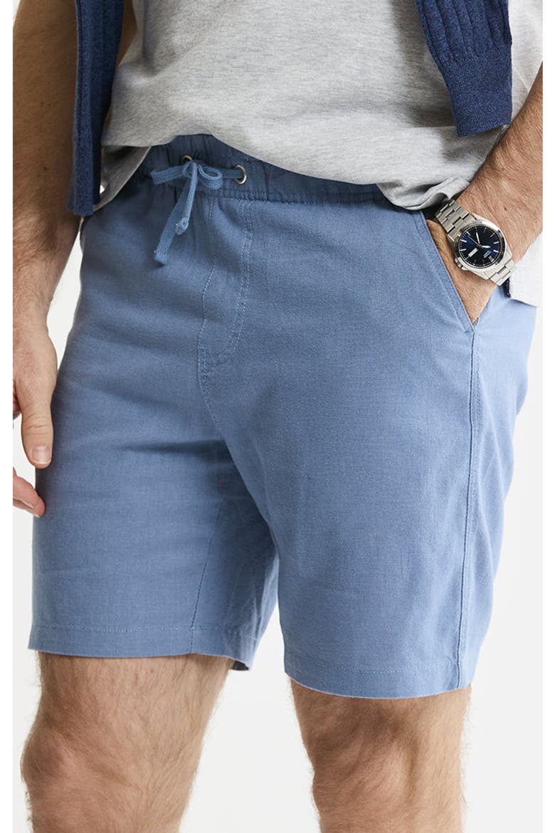 Linen Blend Drawstring Shorts, Alternate, color, Horizon Blue