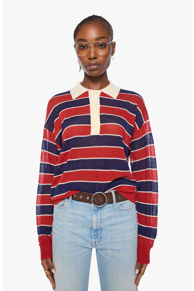 The Biggie Raquette Striped Wool Polo Sweater, Alternate, color, RED AND NAVY STRIPE