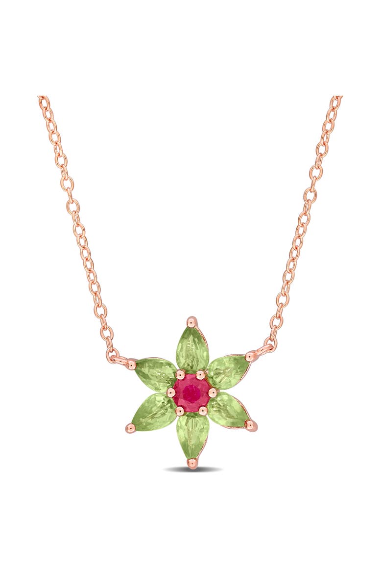 Ruby & Green Sapphire Flower Necklace, Main, color, Ruby