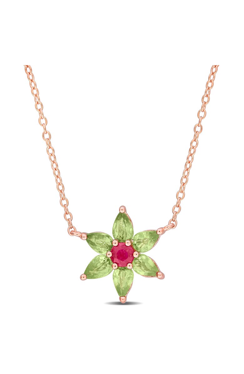 Julianna B. Ruby & Green Sapphire Flower Necklace, Main, color, Ruby