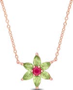 Julianna B. Ruby & Green Sapphire Flower Necklace
