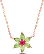 Julianna B. Ruby & Green Sapphire Flower Necklace