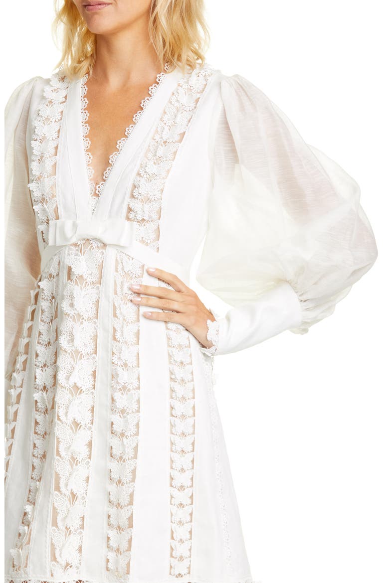Super Eight Flutter Long Sleeve Linen Minidress, Alternate, color, IVORY