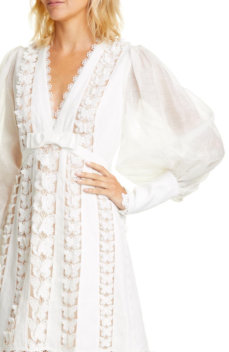 Zimmermann Super Eight Flutter Long Sleeve Linen Minidress, Alternate, color, 