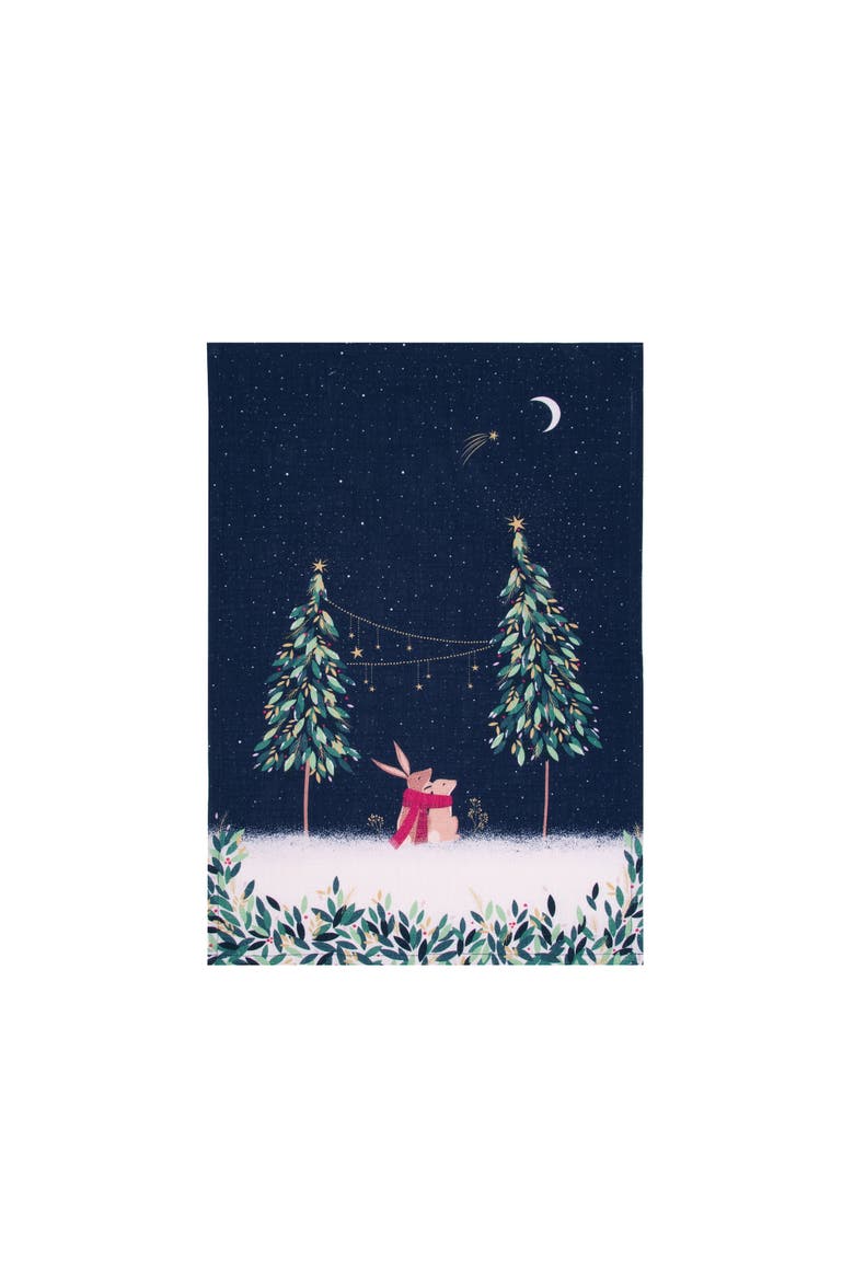 Rabbit Sleigh Kitchen Dishtowel, Main, color, Blue