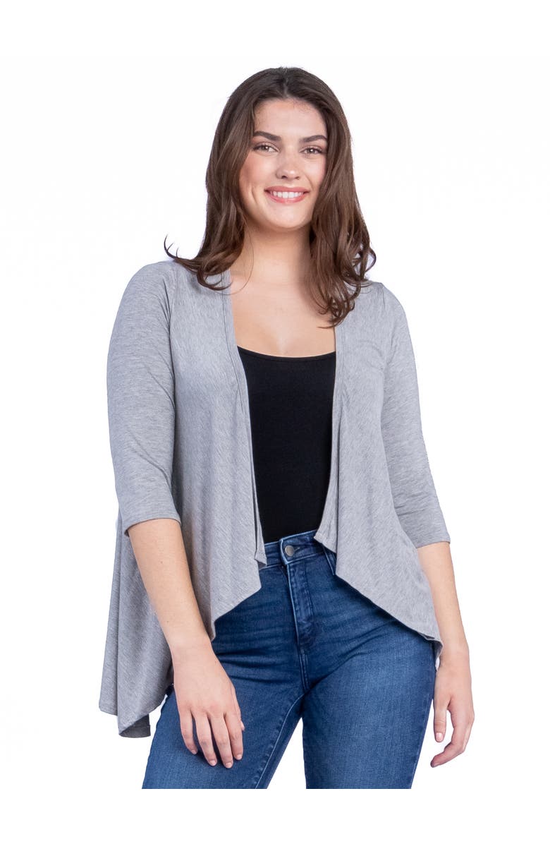 24seven Comfort Apparel Elbow Length Sleeve Open Front Cardigan, Main, color, Heather