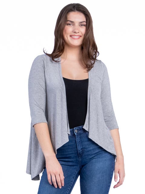 Elbow Length Sleeve Open Front Cardigan