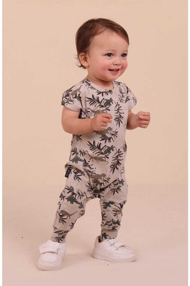 Dino Park Stretch Cotton Romper, Alternate, color, BEIGE MULTI