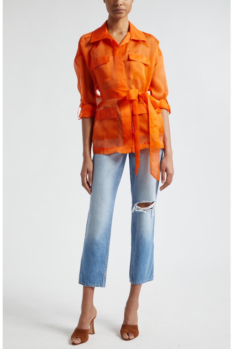 Colson Tie Belt Silk Organza Safari Wrap Jacket, Alternate, color, POP ORANGE