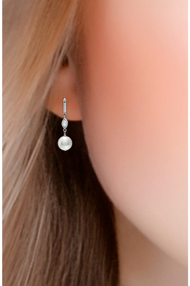 Cubic Zirconia & Imitation Pearl Drop Earrings, Alternate, color, SILVER