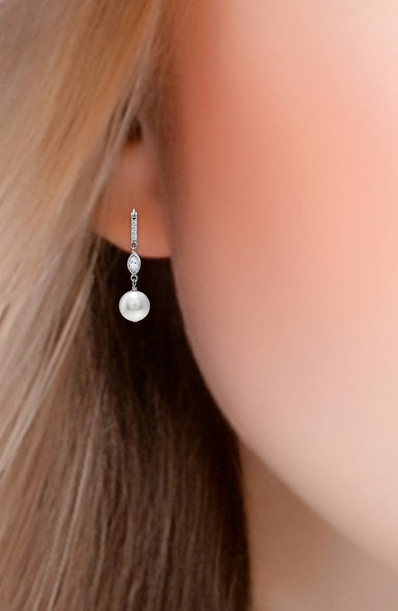 Christian Siriano New York Cubic Zirconia & Imitation Pearl Drop Earrings, Alternate, color, Silver