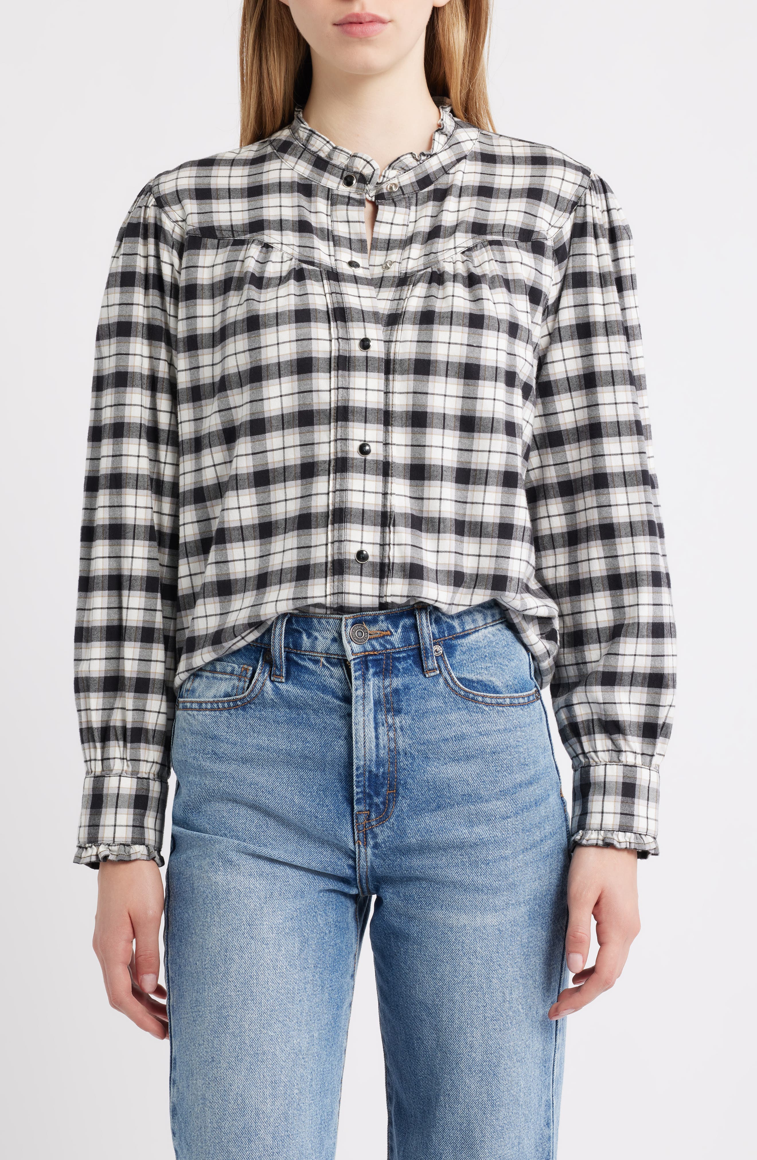 Rails Alanna Ruffle Plaid Snap-Up Shirt