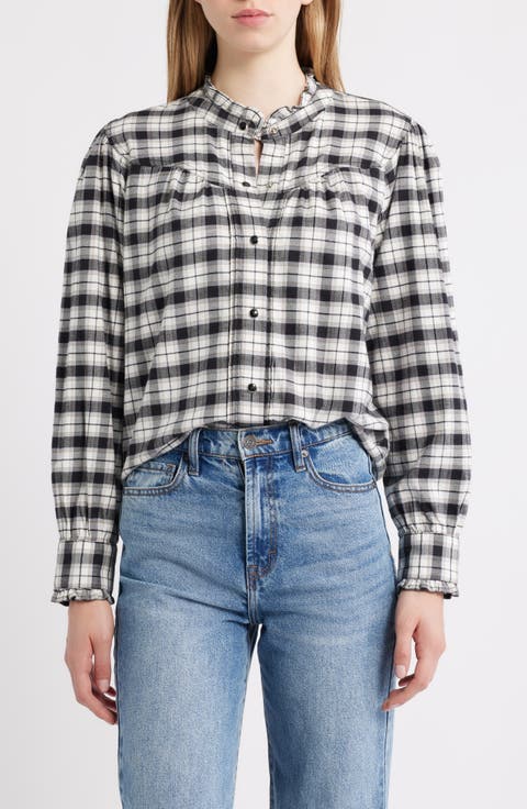 Alanna Ruffle Plaid Snap-Up Shirt