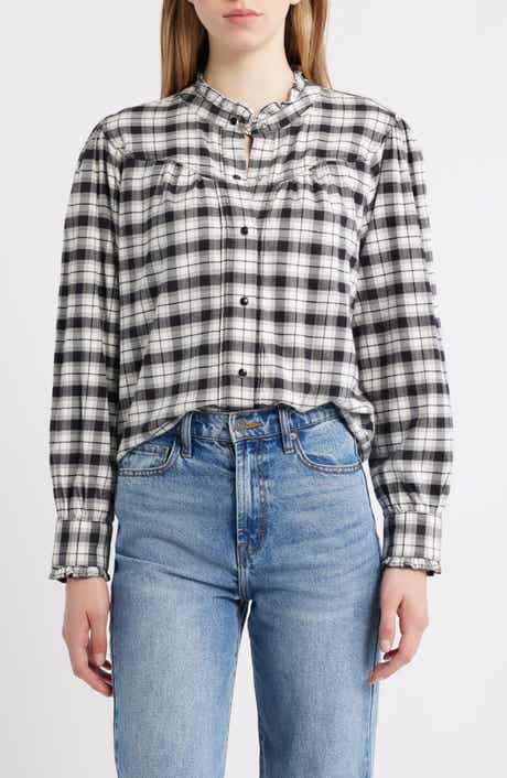 Rails Alanna Ruffle Plaid Snap-Up Shirt