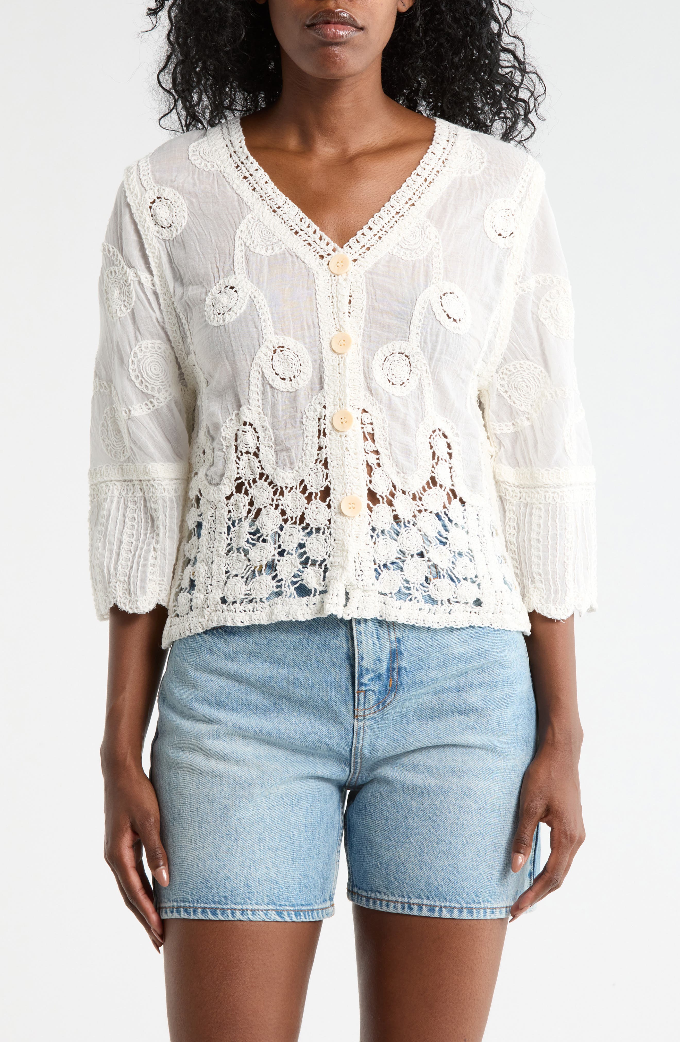 Forgotten Grace Mixed Media Button-Up Shirt