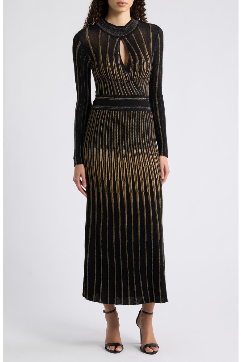 Alicia Lurex Metallic Midi Sweater Dress, Main, color, NOIR WITH GOLD LUREX