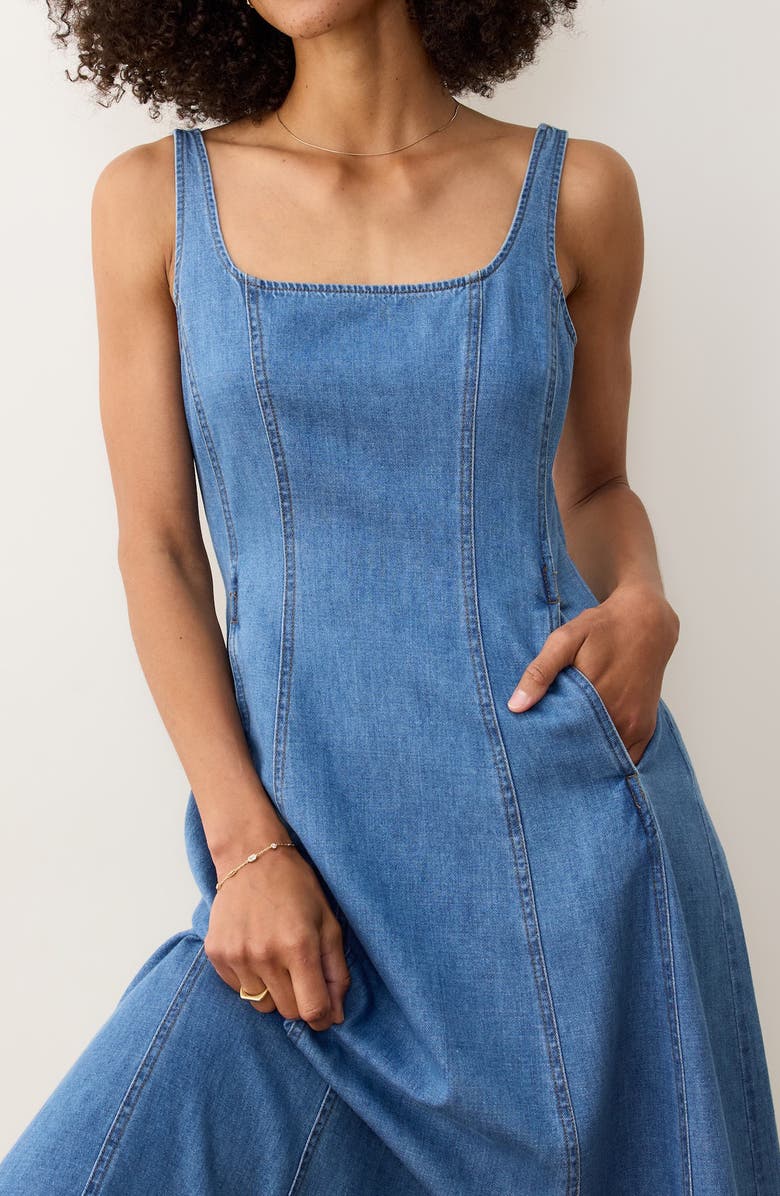 Marine Layer Denim Midi Dress, Alternate, color, Medium Wash