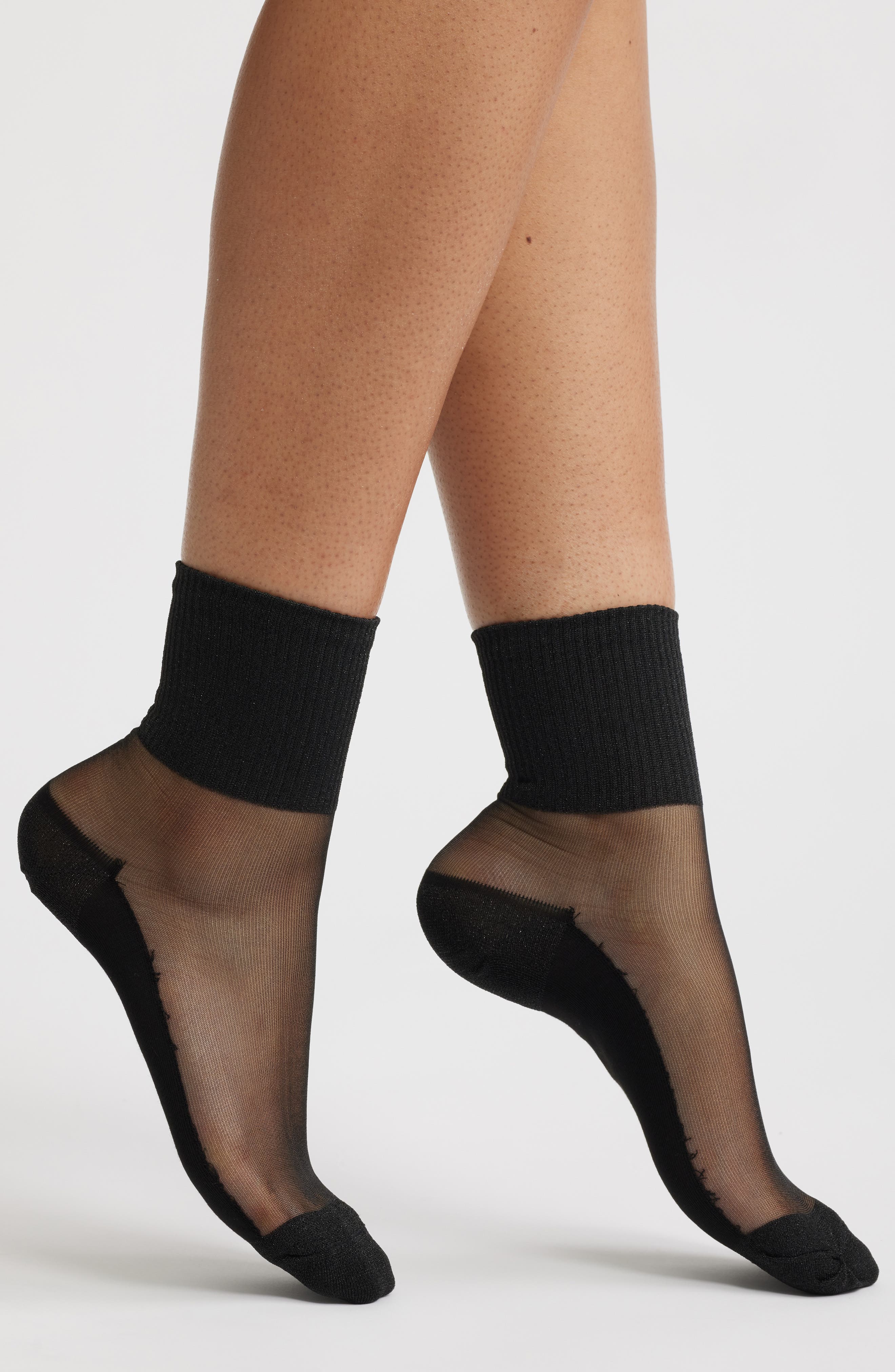 Metallic Sheer Panel Stretch Cotton Blend Quarter Socks