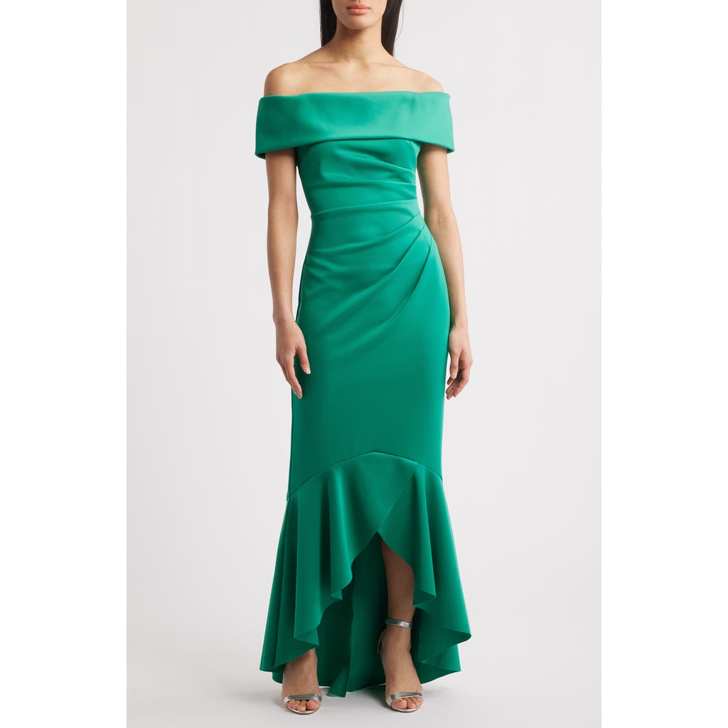 Eliza J Off The Shoulder High-low Gown In Jade