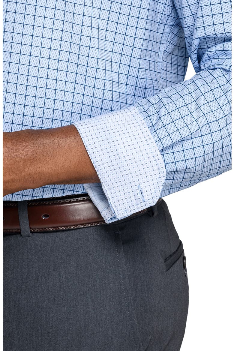 Slim Fit Light Blue Check Performance Dress Shirt, Alternate, color, WHITE/ BLUE