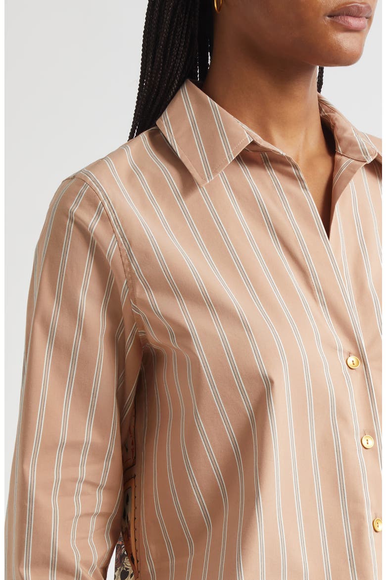 Fawn Stripe Stretch Organic Cotton Blend Button-Up Shirt, Alternate, color, FWN STRPE/TAN MLT WESTERN CARD