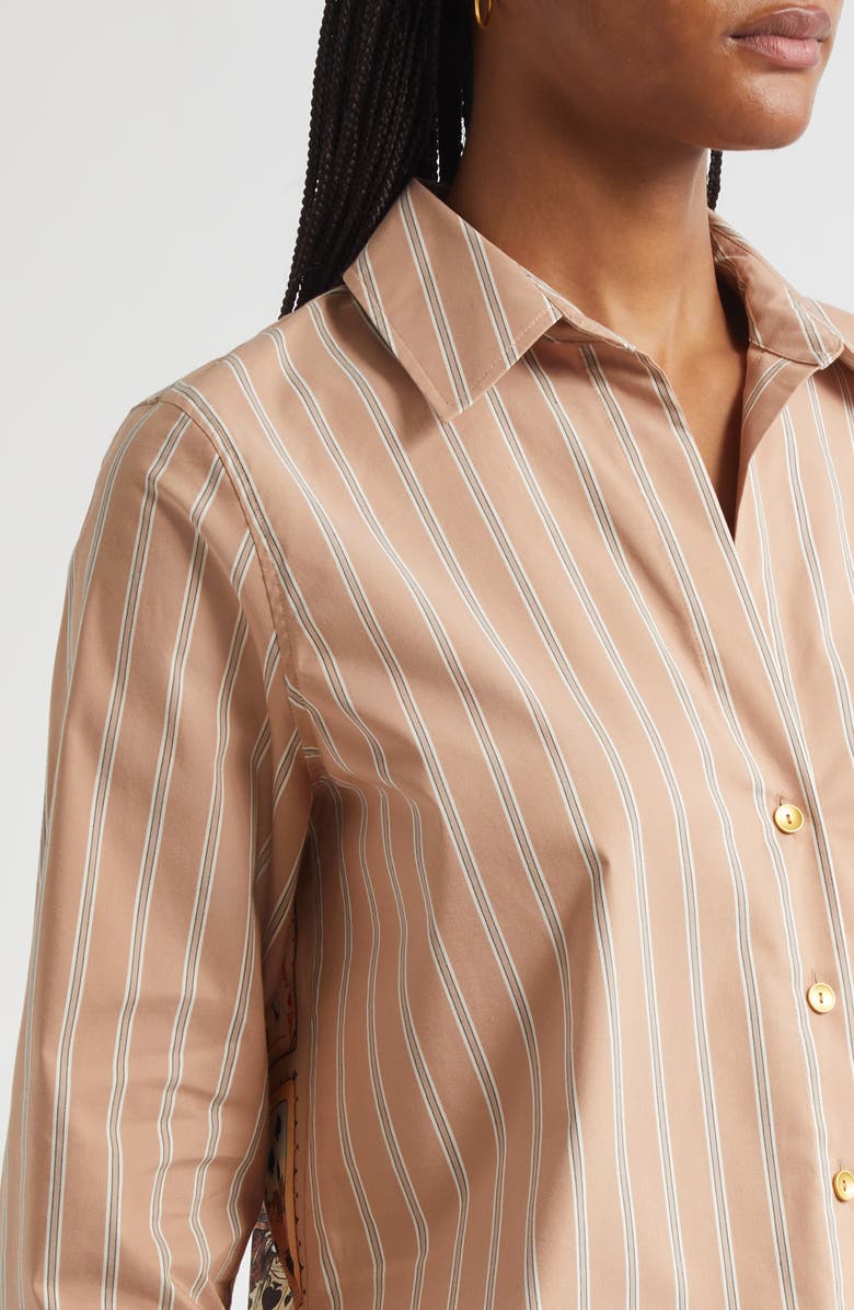 L'AGENCE Fawn Stripe Stretch Organic Cotton Blend Button-Up Shirt, Alternate, color, Fwn Strpe/Tan Mlt Western Card
