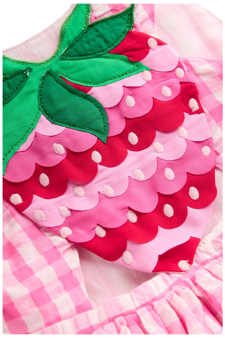 Kids' Zadie Back Appliqué Cotton Seersucker Sundress, Alternate, color, PINK GINGHAM STRAWBERRY