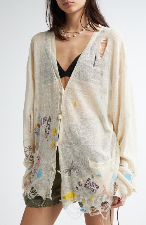 R13 R13 DISTRESSED OVERSIZE SCRIBBLE PRINT BOYFRIEND CARDIGAN 