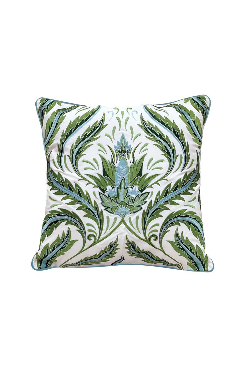 Green Morris Thistle Pattern Indoor/Outdoor Throw Pillow, Main, color, Blue