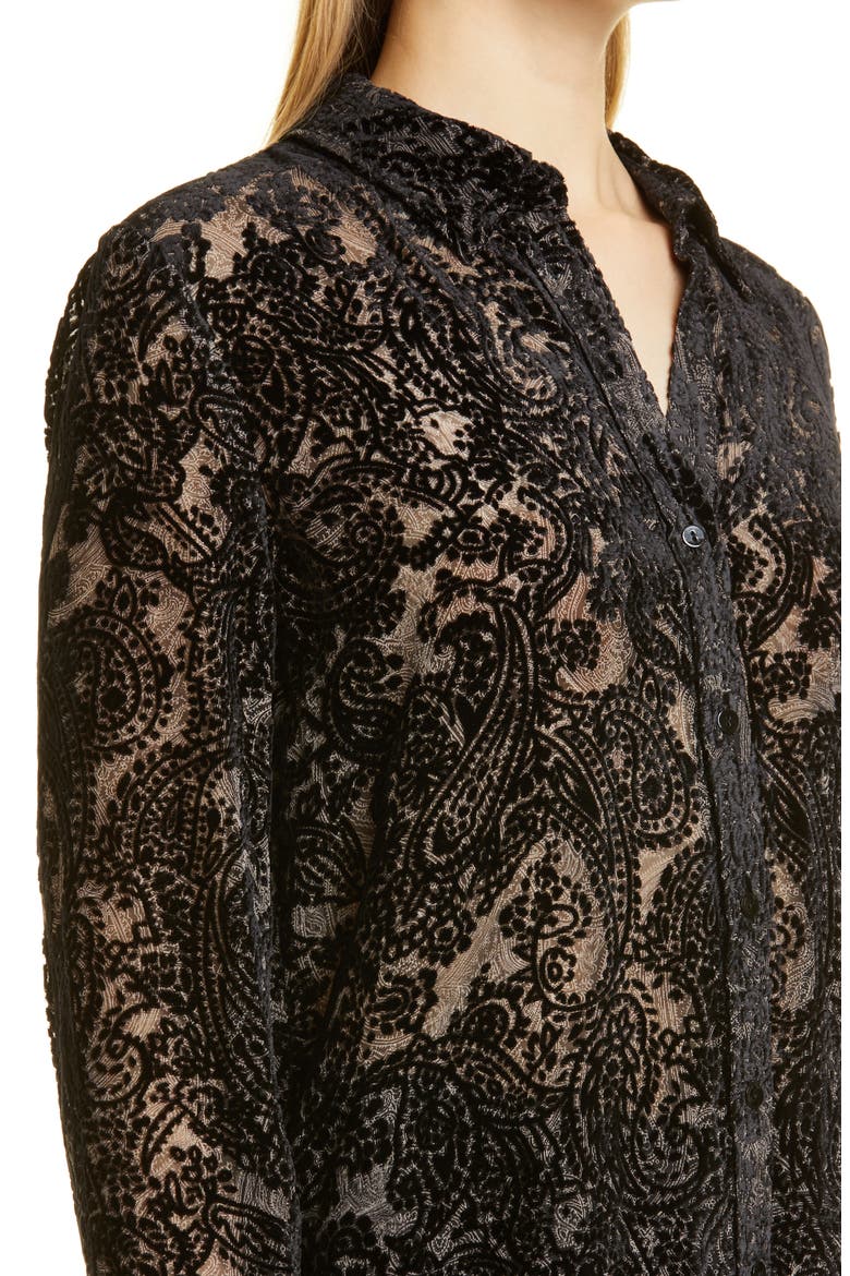 Hailie Long Sleeve Button-Up Shirt, Alternate, color, BLACK VELVET BURNOUT