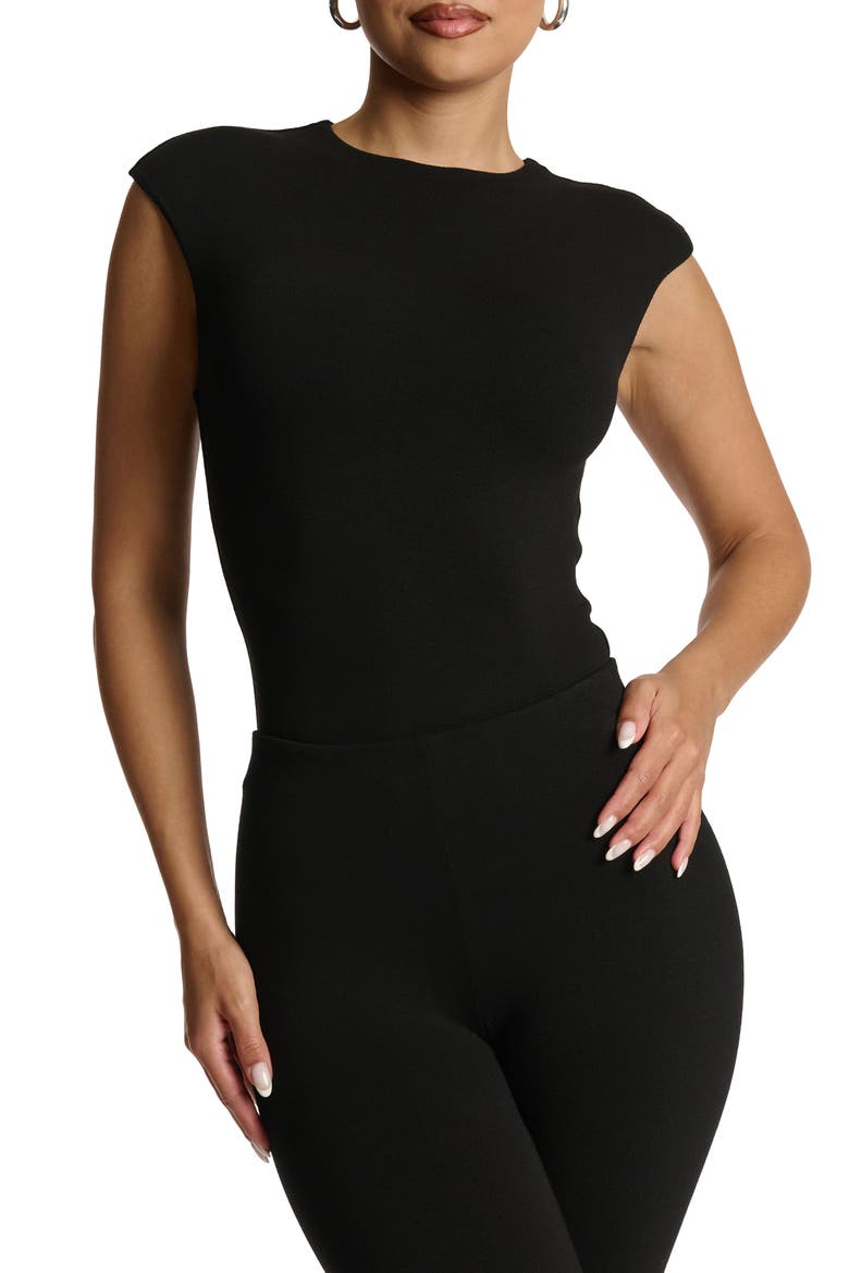 Cap Sleeve Bodysuit, Main, color, BLACK