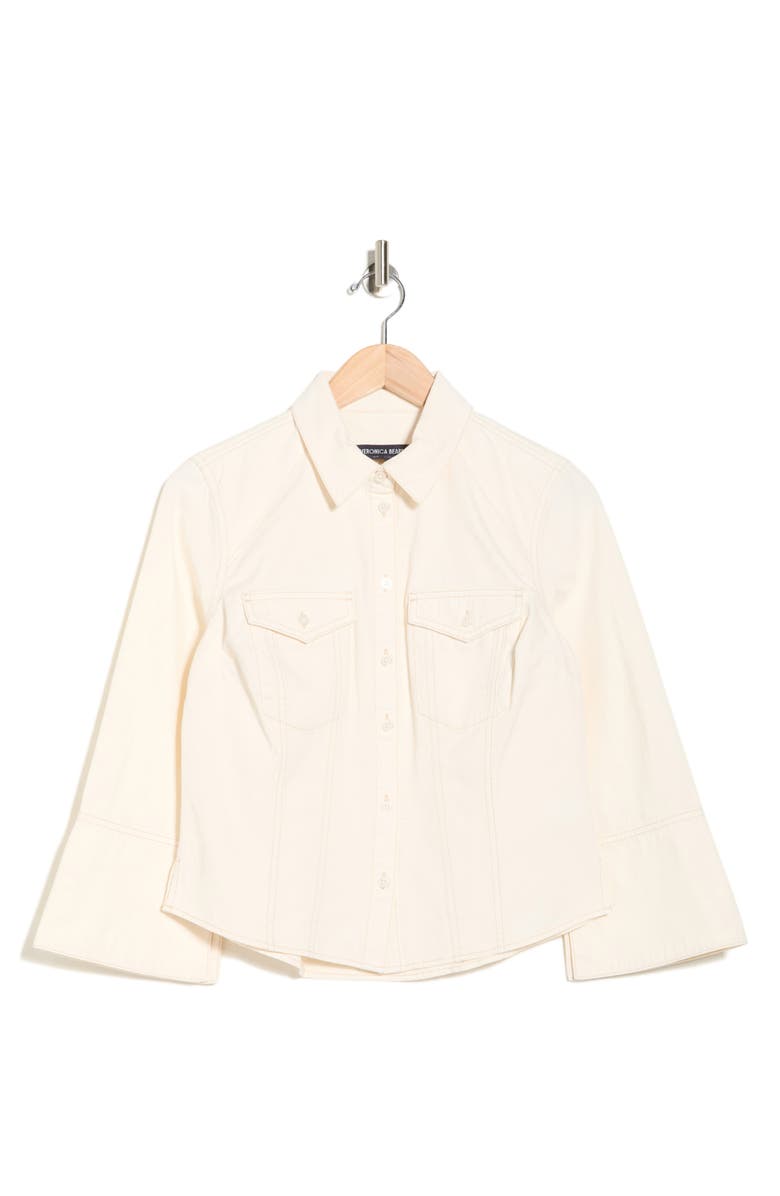 Veronica Beard Tivi Cotton Button-Up Shirt, Alternate, color, Ecru