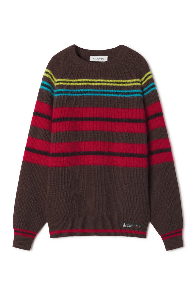 Striped Sweater In Wool And Cashmere, Alternate, color, Ebony