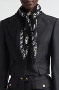 McQueen Classic Skull Print Pleated Silk Square Scarf