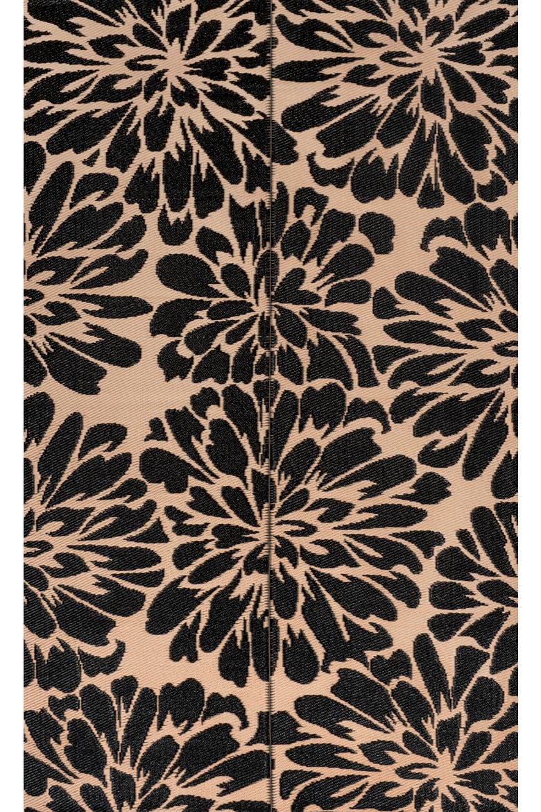 Bloom Modern Floral Foldable Waterproof Reversible Plastic Straw Outdoor Rug, Main, color, Black/Cream