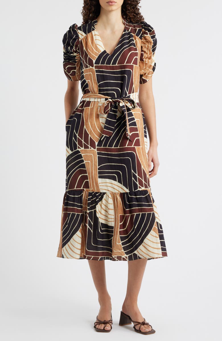 CIEBON Merl Tie Waist Midi Dress, Main, color, 