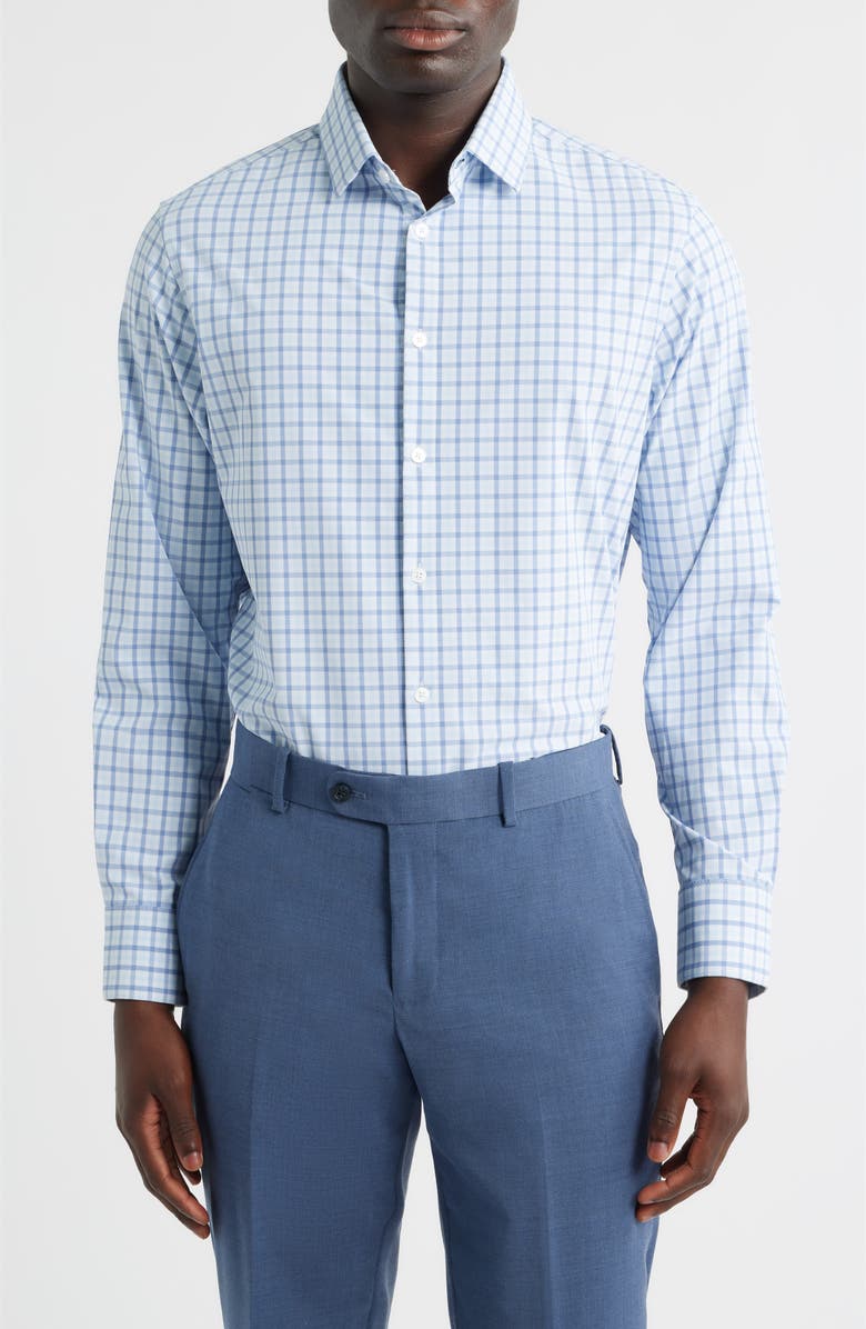 Mizzen+Main Leeward Trim Fit Plaid Performance Button-Up Shirt, Main, color, Cloud Blue Miles Plaid