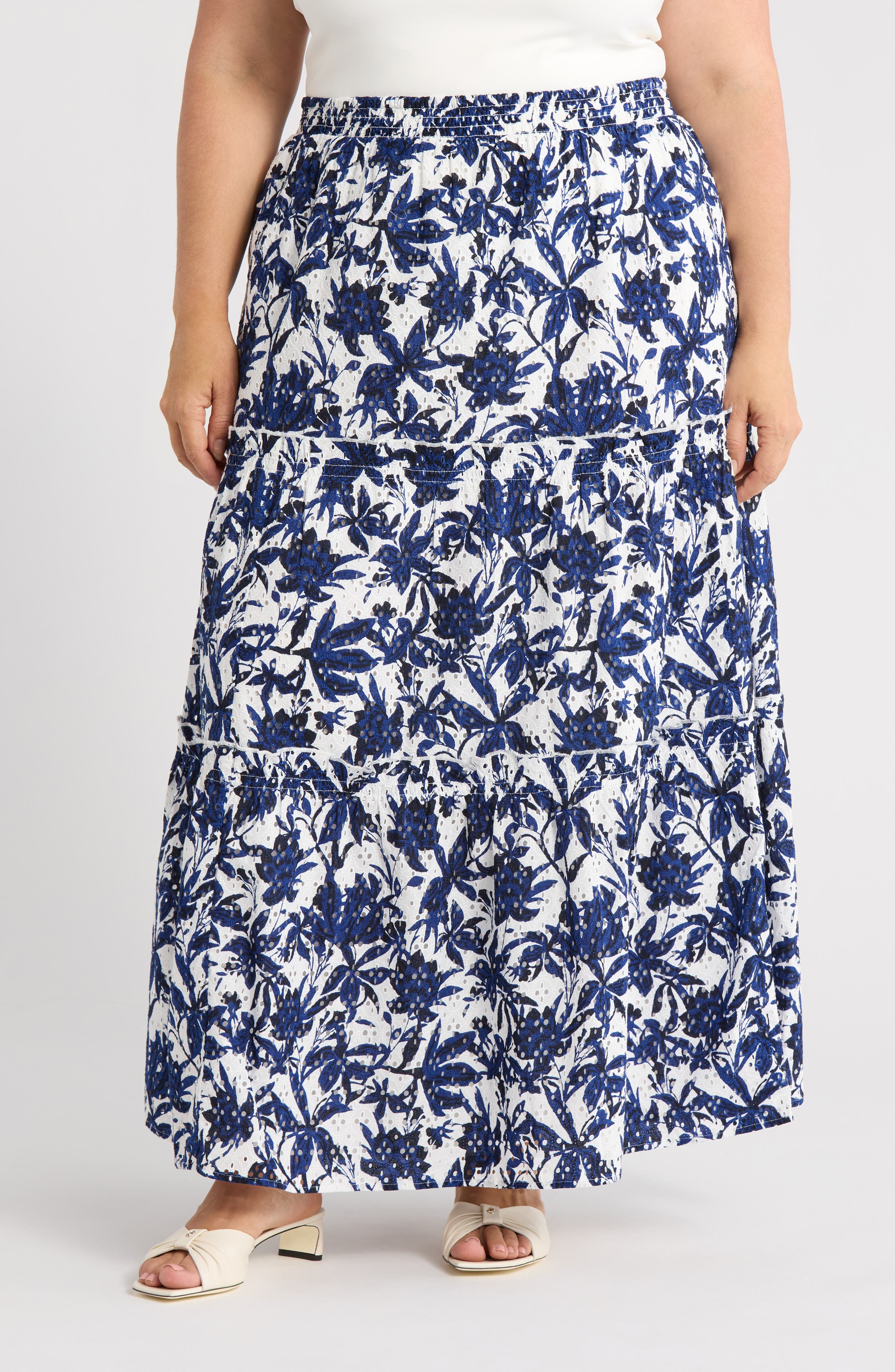 Caslon® Print Eyelet Tiered Maxi Skirt