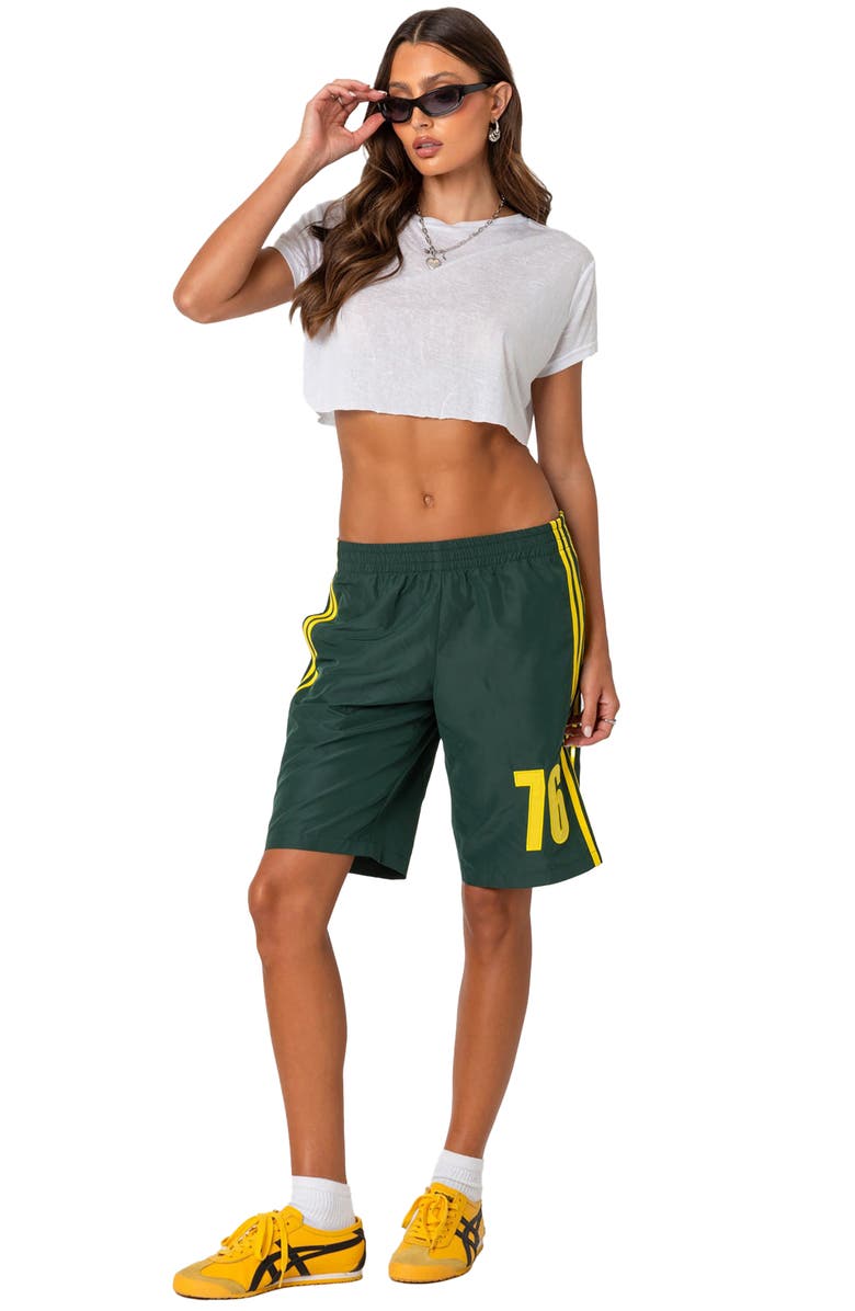 EDIKTED 76 Nylon Bermuda Shorts, Alternate, color, Green