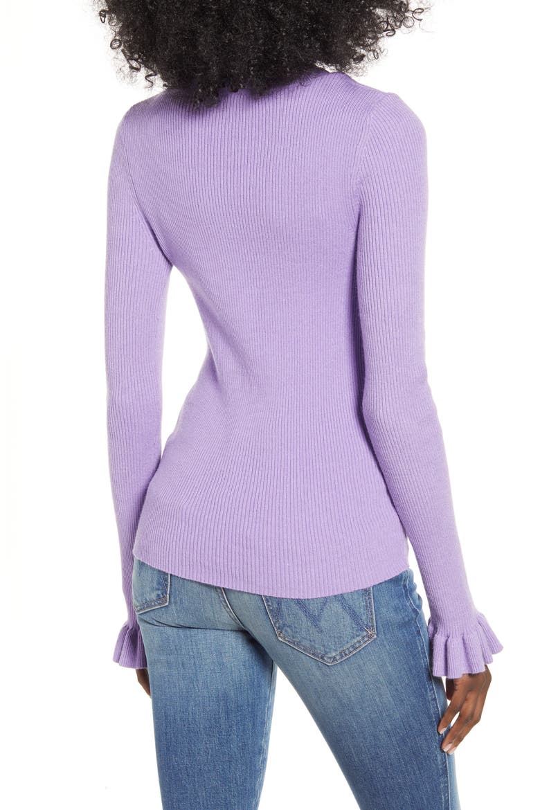 Ruffle Cuff Knit Top, Alternate, color, PURPLE